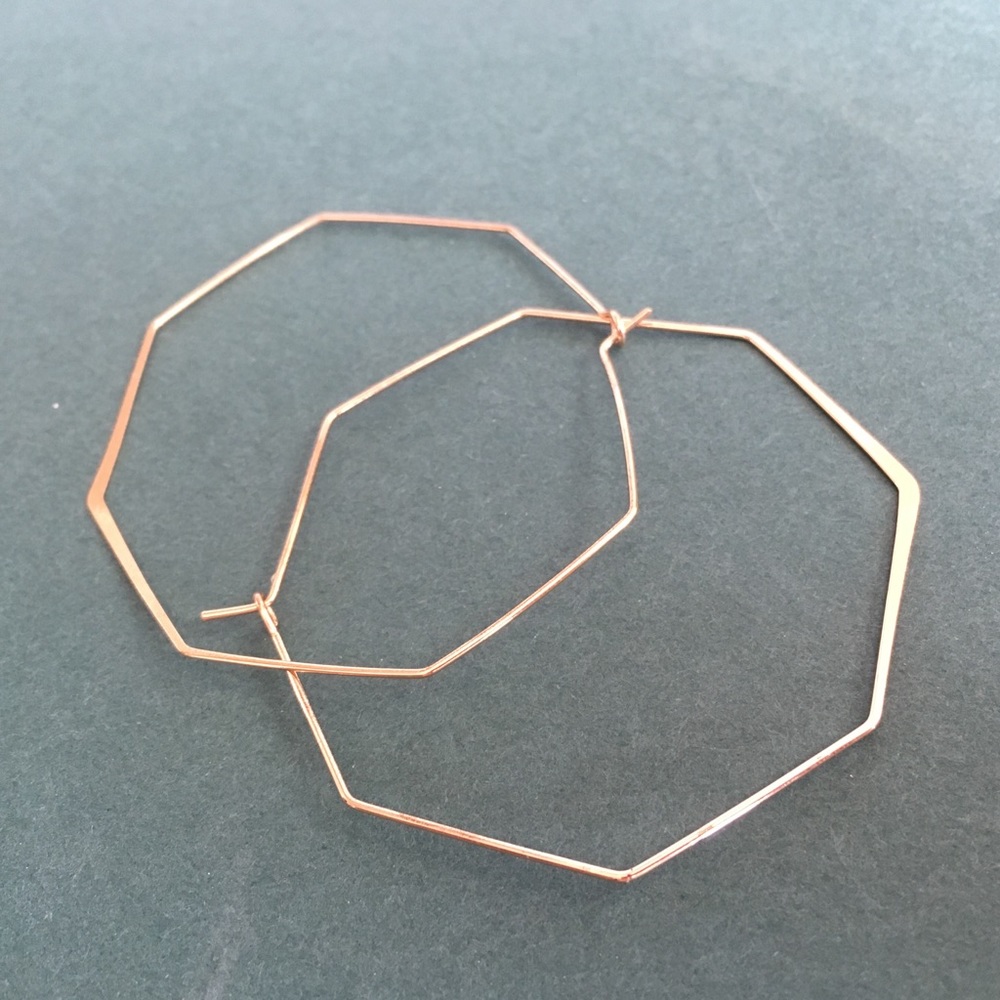 Hexagon gold wire hoop earrings